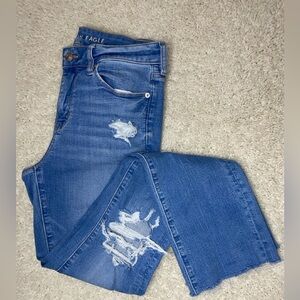 American Eagle Outfitters High Rise Stretch Jeans Extra Long Distressed Size 10